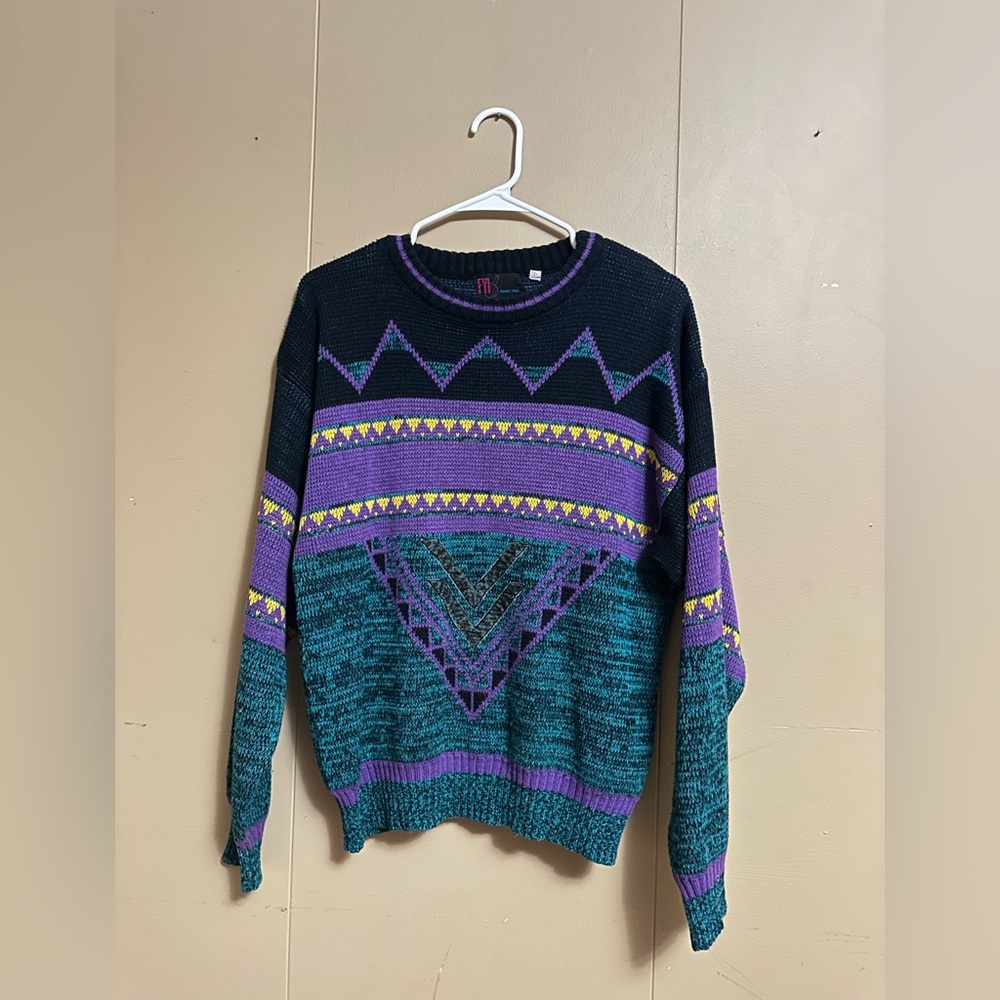 Knit Geometric Pattern Vintage Ugly Grandpa Sweater